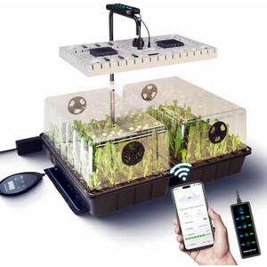 48W Full Spectrum LED Grow Light Seed Starter Kit, 80-Cell Tray with 30W Heating Mat & Adjustable Dome, Waterproof Germination System for Healthy Indoor Seedlings (Black)