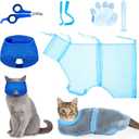 Patelai 5 Pcs Cat Bathing Bag Set Cat Grooming Bag Adjustable Pet Shower Net Muzzles Nail Clipper Tick Remover Tool Massage Brush(Blue)