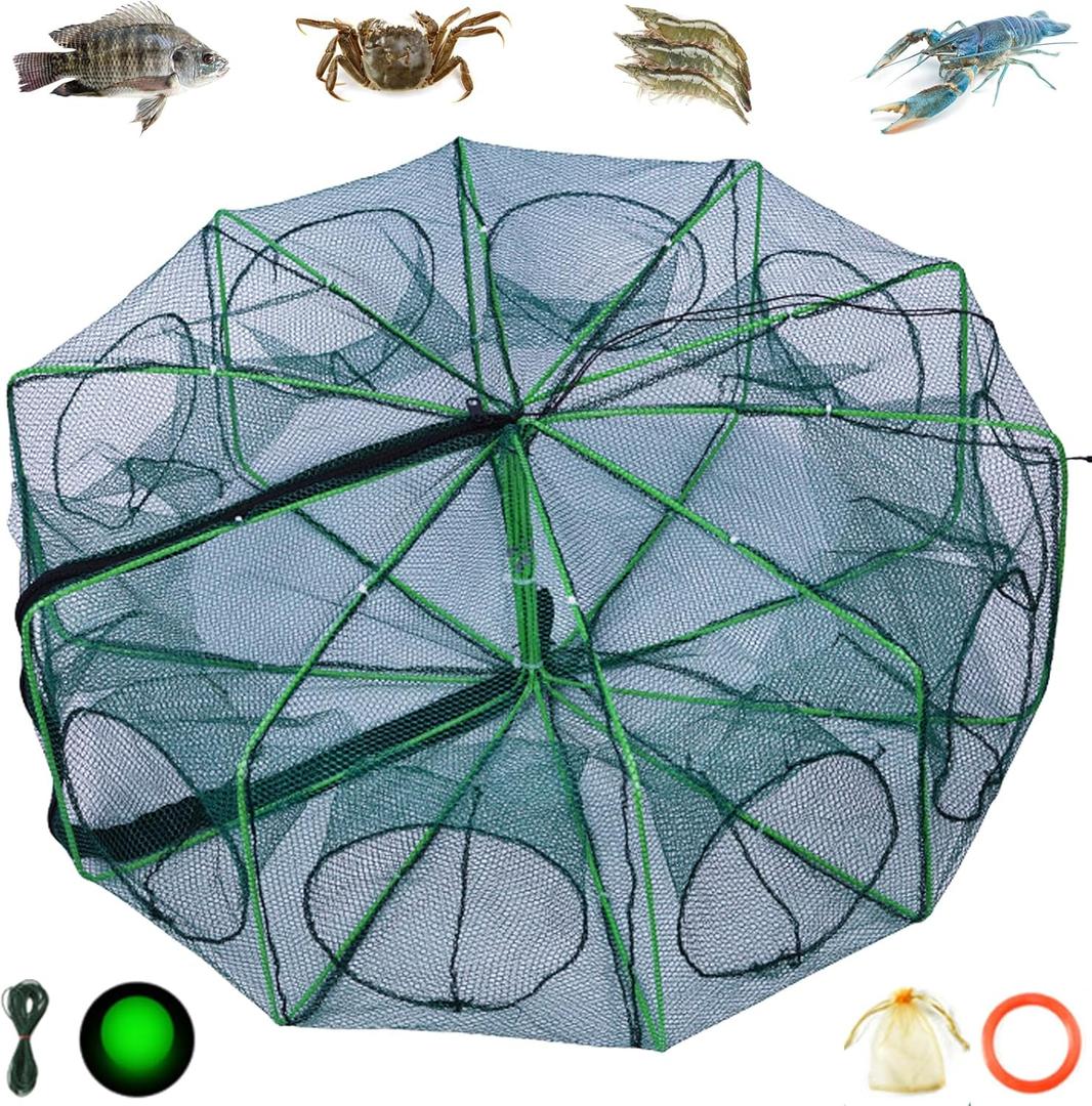 The Magic Foldable Fishing Trap, Folding Fishing Net2024 Upgrade Auto-Foldable Strengthened Fishing Trap Net, Minnow Traps for Bait FishFish TrapsCrawfish TrapMinnow Trap (10Holes)