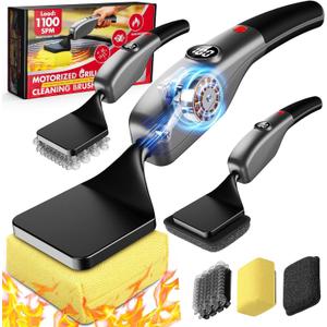 Bristle-Free Electric Grill Brush, Fire-Resistant BBQ Grill Brush, Reciprocating Grill Brush for Outdoor Grill, Grill Cleaner with 3 Heads, Cordless Grill Cleaning Brush with 3600 mAn, Silver