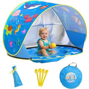 Baby Beach Tent with Pool, Pop Up Beach Tent UV Protection Sun Shelter for Infant Toddlers, Portable Shade Pool Tents Baby Beaches Essentials with Carry Bag for Outdoor, Travel, Camping, 47" L x 29" W x 33" H