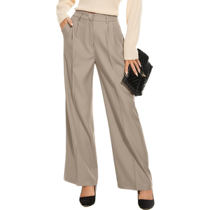 FUNYYZO Wide Leg Pants Women's High Elastic Waisted in The Back Business Work Trousers Long Straight Suit Pants L