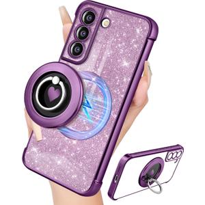 for Samsung Galaxy S21 Plus Case - Women Glitter Bling Compatible with MagSafe Ring Stand Magnetic Phone Case Cute Girls Sparkly Girly Luxury Elegant for Samsung S21 Plus Cases - Purple