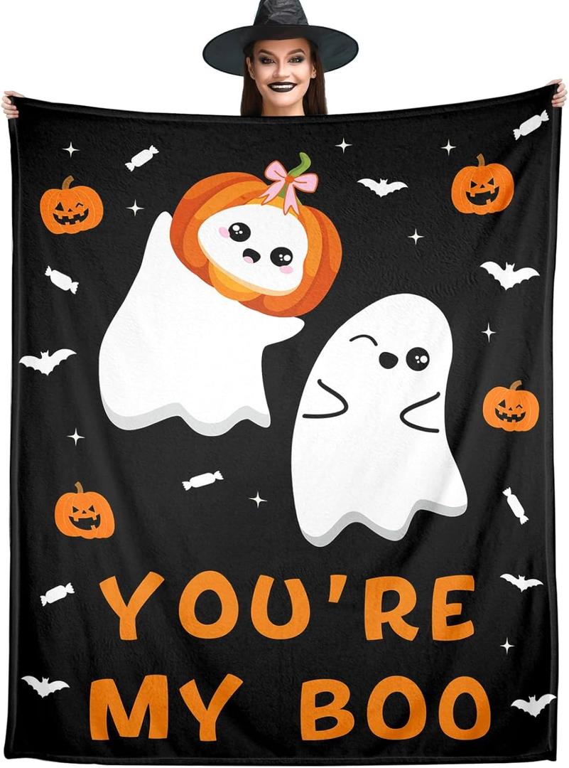 Boo Basket Stuffers for Women Adults, Boo Basket Ideas, Halloween Throw Blanket for Women Men, Gothic Horror Scream Blanket, Ghosts Reading Books Blankets, Fall Blankets for Couch Bed 50"X60"