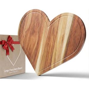 Heart Charcuterie Board 16 x 13.2 Inches  Acacia Wood Cutting Board, Heart Shaped Serving Tray, Plate & Platter, Wooden Valentines Day Gift, Love Decor Decorations Dish