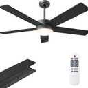 52" Ceiling Fans with Lights, Ceiling Fan Black with Light & Remote Control 52 Inch Ceiling Fan Flush Mount with LED DC Reversible Motor Noiseless for Outdoor/Indoor Bedroom