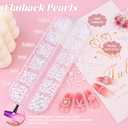 Flatback Pearls for Nail Art with Rhinestones Glue Gel, Half Round Nail White Pearls with Pickup Pencil and Tweezers, Pearls Nail Charms Accessories for Acrylics Manicure Face Hair Crafts Decor