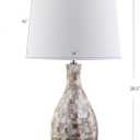 JONATHAN Y 26.5" Ivory Beige Mosaic Seashell LED Table Lamp for Living Room Bedroom Nightstand, Coastal Capiz Shell Base with White Linen Drum Shade, LED Bulb Included JYL1054A