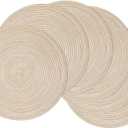 SHACOS 15 inch Round Braided Placemats Set of 6 Cotton Polyester Place Mats Non Slip Heat Resistant Washable Table Mats for Kitchen Dining Party Table Decor (Beige, 6)