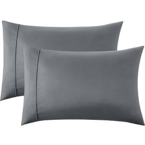 Bedsure Queen Pillow Cases Set of 2 - Dark Grey Double Brushed Microfiber Pillowcases 2 Pack, Super Soft and Cozy Cooling Pillow Case Covers with Envelop Closure, 20x30