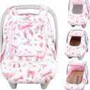 Car Seat Cover Baby Girls Winter, Dual Zipper Infant Carseat Covers with Breathable Mesh, Universal & Warm Protection Canopy Snug Fit Baby Carseats & Strollers, Pink Rose