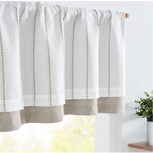 jinchan Nautical Valance Striped Linen Curtain 18 Inch Farmhouse Room Darkening Kitchen Valance for Living Room Window Double Layer Blackout Window Pinstripe 1 Panel Taupe on White