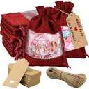 GIOIPC 50Pcs 5 x 7 Inch Linen Burlap Sheer Bags with Drawstring and Bonus Gift Tags for Wedding Birthday Bag,Craft Bags,Cosmetic Samples (1 Count (Pack of 50))