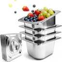 4 Pack Stainless Steel Hotel Pans 1/6 Size 4 Inch Deep With Lids, 0.7 mm Thick 304 Stainless Steel Hotel Pans for Ffor Home, Party, Hotel, Buffet Commercial Kitchen Use