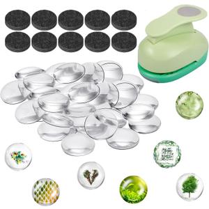 97pcs DIY Fridge Magnets Craft Set Include 1-Inch Paper Punch,Craft Magnets Glass Ceramic Ferrite Magnet with Adhesive Backing and Clear Glass Cabochons for Refrigerator (48 Sets,1 Inch, Round) (97)