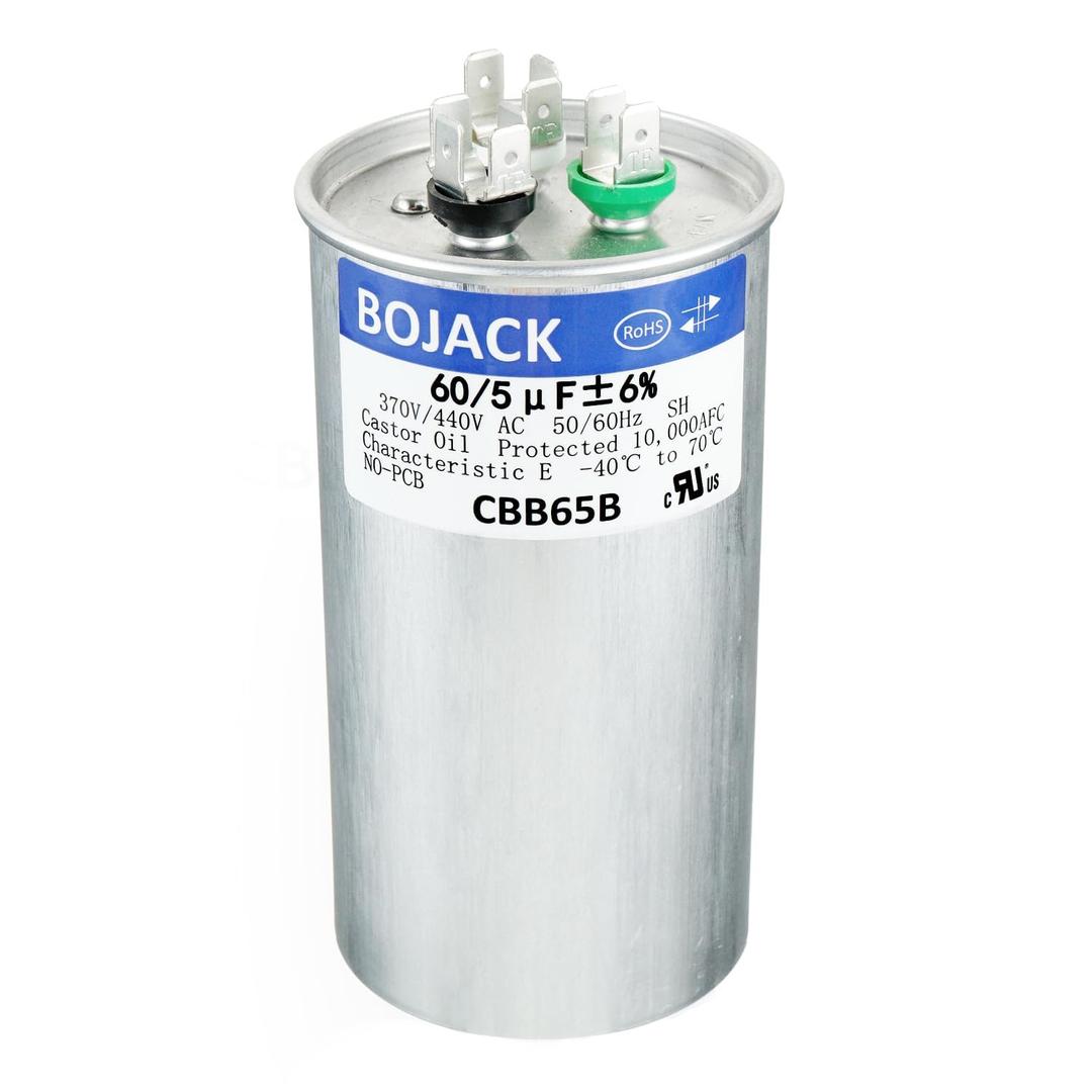 BOJACK 60+5uF 60/5MFD 6% 370V/440V CBB65 Dual Run Circular Start Capacitor for AC Motor Run or Fan Start or Condenser Straight