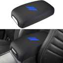 INTGET Car Center Console Cover for 2022 2021 Dodge Charger Accessories 2020 2019 2018 2017 2016 2015 Leather Armrest Cover Console Lid Protector Cushion Pad (Dark Blue Stitches, Leather)