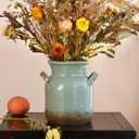 Quoowiit Ceramic Rustic Farmhouse Vase, Distressed Decorative Flower Vases for Home Decor, Ideal Shelf Decor, Green Boho Vase for Living Room Bedroom Kitchen Office Centerpiece Table Decorations (8 Inch-green)