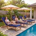 Gleom 4 Pack Outdoor Chaise Lounge Cushion Covers Waterproof, Patio Lounge Chair Cushion Replacement Covers with Zipper and Ties for Patio Pool (72 x 21 x 3 Inch, Lake Blue, Cushion Not Included)