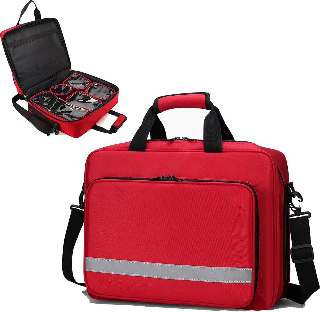 First Aid Bag Empty Medical Bag Medicine Bag First Responder Bag Trauma Backpack Emergency bag with 5 transparent visible pouches for Home Traveling Nurses (Red)
