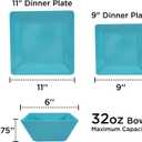 TP 12-Piece Melamine Dinnerware Sets, Plates and Bowls Dishes Set for 4, Break-Resistant & Non-Microwavable, Lightweight Square Dinner Plates, Teal