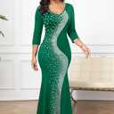 FANDEE Formal Maxi Dress for Women Mermaid 3/4 Sleeve Bodycon Long Gown for Evening Cocktail Party (Blue)