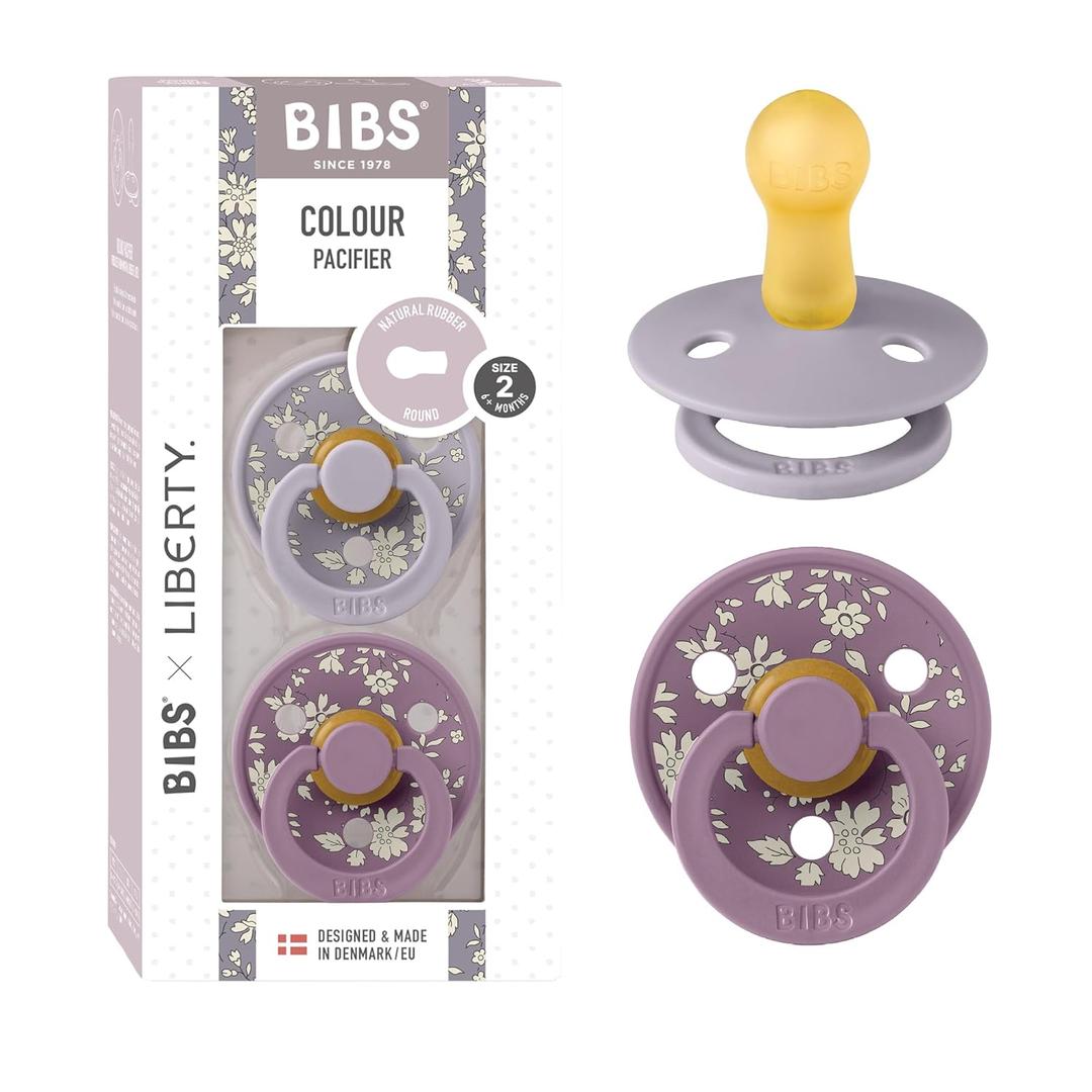 BIBS Colour Liberty Soother 2-Pack, BPA Free Dummy Pacifier, Round Nipple. Natural Rubber Latex, Made in Denmark, Size 2 (6-18 Months), Capel Fossil Grey