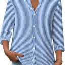 Zeagoo Button Down Shirts for Women 3/4 Sleeve Linen Cotton V Neck Tops Dressy Casual Loose Work Blouses, Size XL