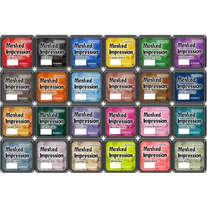 CraftyManor Masked Impression Mini Ink Pads for Stamps, Water Based Smudge Chalk Stamp Pad for Scrapbooking, Journaling, Card Making, DIY Craft Scrapbook Supplies for Adults (24 Colors)