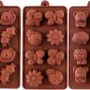 3 x Silicone Molds Non-stick Chocolate Candy Mold,Soap Molds,Silicone Baking mold Making Kit, Set of 3 Forest Theme with Different Shapes Animals,Lovely & Fun for Kids