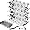 Timeet 5 Tier Upgraded Collapsible Cooling Rack with Adjustable 3 Setting Design, Stackable Baking Rack with Clean Brush, Roasting Cooking Drying Wire Cooling Rack for Cookies Baking ＆ Grilling