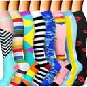 CHARMKING Compression Socks for Women & Men Circulation (8 Pairs) 15-20 mmHg is Best Support for Athletic Running,Cycling (Small-Medium, 18 Pink/Rainbow/Cyan/White/Blue)