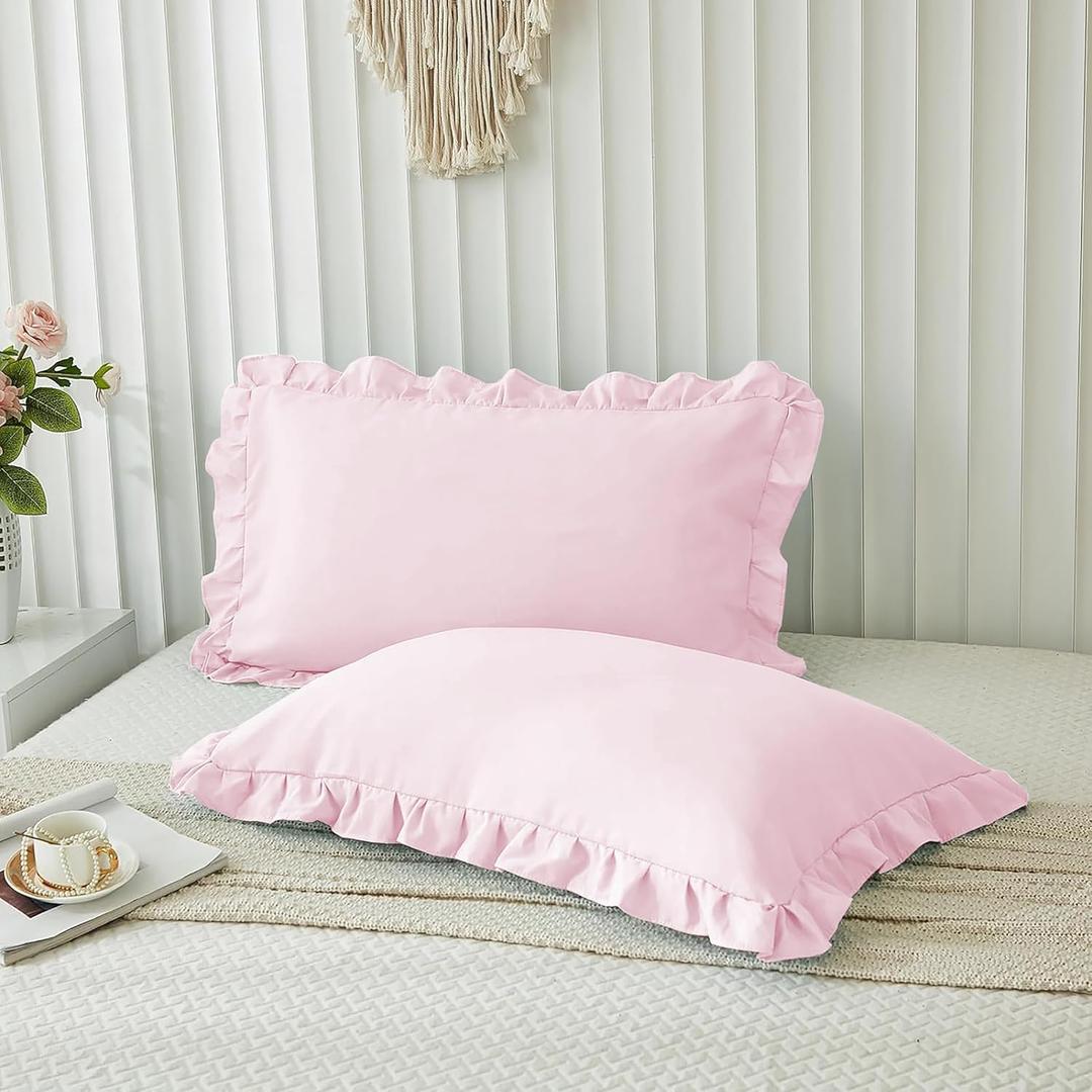 Microfiber Ruffle Pillow Shams Standard Size , 20X26 - Solid Ruffled Fringe Design Pillow Cases Soft & Breathable - Unique Collection Decorative Pillow Covers 20X26 - Baby Pink 1 Pack
