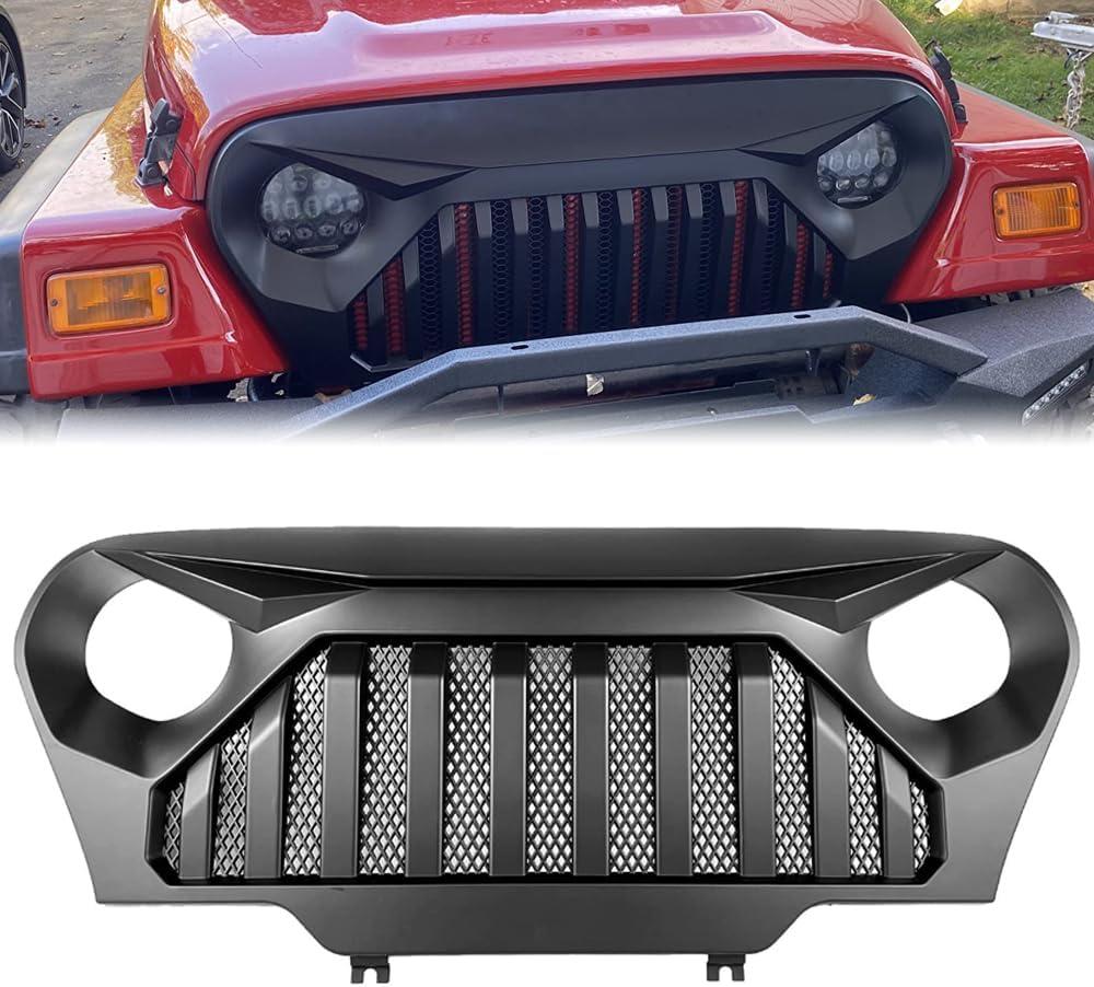 Matte Black Grille For Jeep Wrangler TJ Gladiator Vader Grill W Mesh 1997 1998 1999 2000 2001 2002 2003 2004 2005 2006
