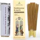 CALMVEDA, Frankincense and Myrrh Incense with Wooden Incense Holder (80 Sticks + 2 Holders) | Beautiful Natural Incense and Holder Combo for Home Decor and Spiritual Practice