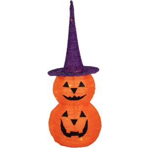 Northlight Pop Up Lighted Tinsel Stacked Jack-O-Lanterns Halloween Decoration, 30", Orange