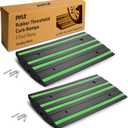 Pyle 2 Ft. Rubber Threshold Curb Ramp Set, Green Reflective Strip for Driveways, Non-Slip Marine Grade Rubber, Pack of 2 Heavy Duty Car Ramps for Trucks, RVs, Forklifts, 24.0x 16.0 x 2.6 Inches