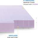 Mellow 4 Inch Ventilated Memory Foam Mattress Topper, Soothing Lavender Infusion, CertiPUR-US Certified, King