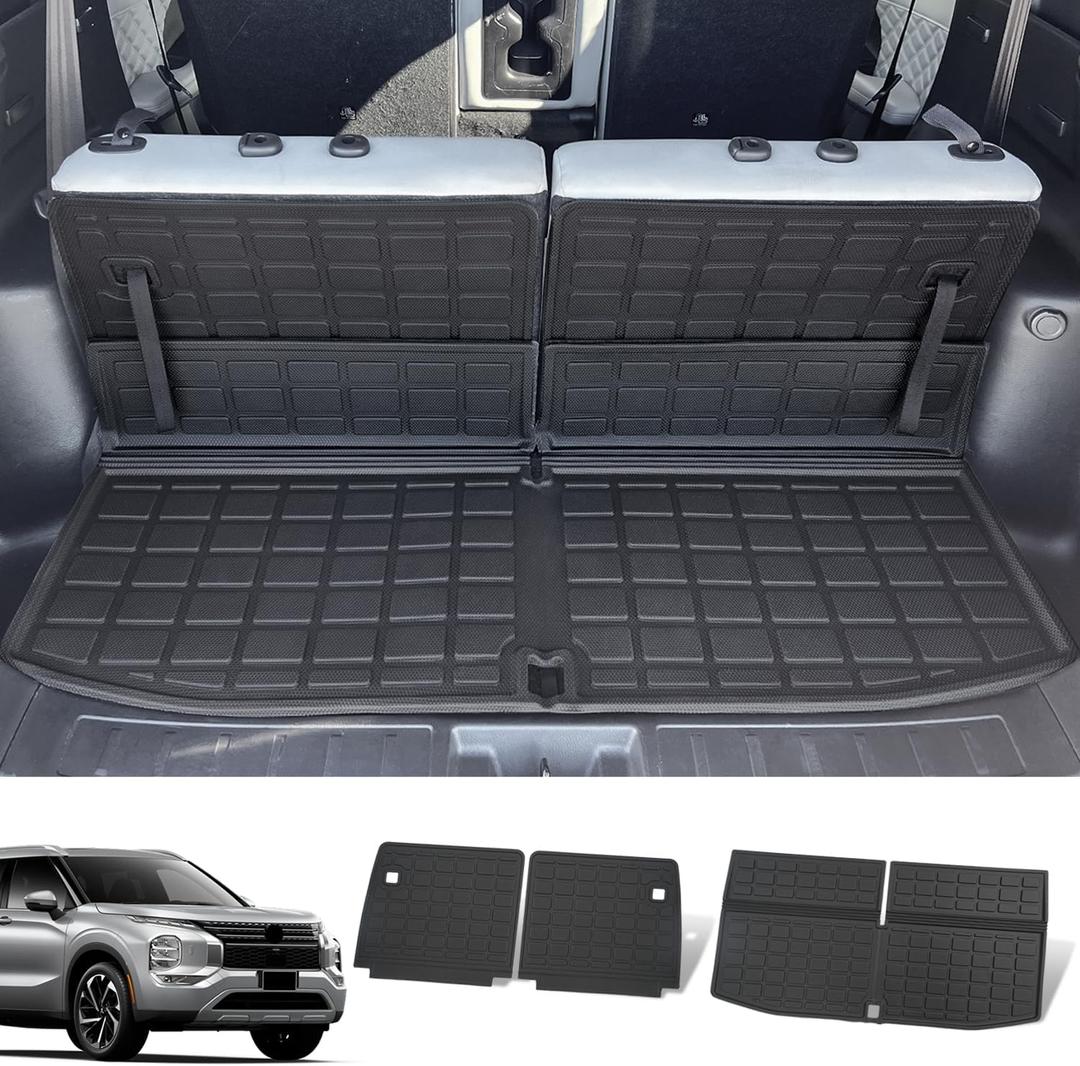 Cargo Mat Backrest Mat Compatible with 2022-2025 Mitsubishi Outlander 7 Seats Trunk Liner TPE Cargo Liner Replacement for 2022-2025 Mitsubishi Outlander Accessories (Cargo Mat+Backrest Mat)