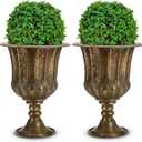 18.5" H Metal Urn Planters for Outdoor Plants, 2 Pcs Bronze Iron Plant Pots, Large Rustic Flower Pots, Vintage Decorative Tall Traditional Planter for Outdoor Front Patio Porch Decoration