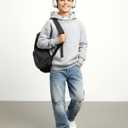 PATPAT Boys Thermal Hoodie, Cotton Fleece Pullover Sweatshirt with Kangaroo Pocket, Solid Color, Ages 6-12 (6-7 Years, Grey)