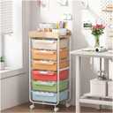 SYKIARIOL Rolling Cart with 6 Drawers,Utility Storage Cart with Drawers,Art Craft Organizers and Storage,Makeup Organizer with Wooden Tabletop,Rainbow