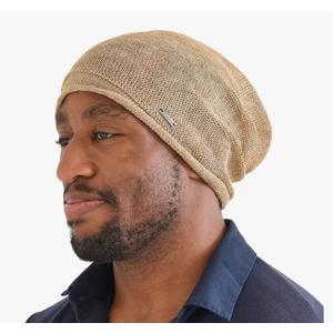 Linen Beanie Hat Summer Cap - Mens Slouchy Beanie Womens Baggy Knit Cooling Hat, Beige