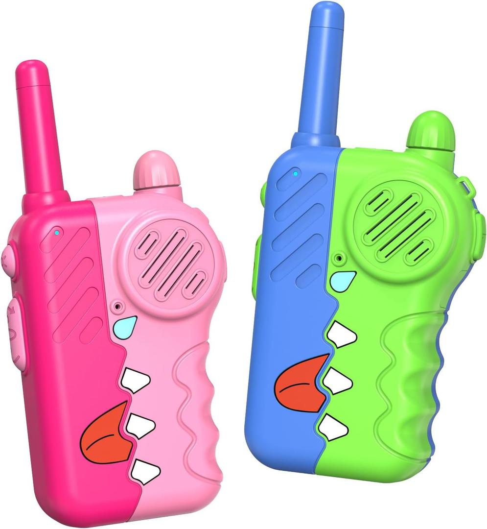 Dinosaur Kids Walkie Talkies Toy 2 Pack - Durable Walkie Talkies for Boys Girls with Volume Knob & Clear Sound, 1000ft Long Range with Flashlight - Birthday Gifts for Ages 3-12 (3 AAA Batteries) (blue&pink)