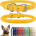 CollarDirect Rolled Leather Dog Collar, Soft Padded Round Puppy Collar, Handmade Genuine Leather Collar Dog Small Large Cat Collars 13 Colors (13-16 Inch, Pink Textured) (L: 13-16 in, Yellow Textured)