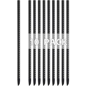 Rebar Stakes 16 Inch, 10 Pack Ground Stakes Heavy Duty with Chisel Point, Straight Metal Stakes for Concrete Form, Landscaping, Camping Tent or Timber, Black