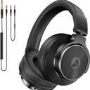 Wired Headphones Over Ear, Studio Monitor & Mixing DJ Headphones with 50mm Neodymium Drivers and 1/4 to 3.5mm Jack for Guitar AMP Podcast Piano Keyboard (Black)