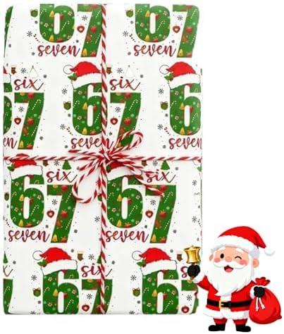 67 Wrapping Paper, 6 7 Christmas Wrapping Paper, Funny Holiday Gift Wrap, Unique Six Seven Xmas Festive Wrapping Papers, 35.4" x 18.9", Set of 2