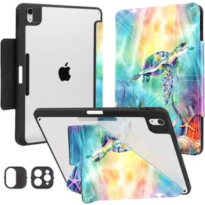 Lokigo New Case for iPad Air 11-inch M2/M3 (2024/2025), iPad Air 5th/4th Generation (2022/2020) 10.9 Inch iPad Case with Pencil Holder -Adjustable Stand,Shockproof,Auto Sleep/Wake Blue Turtle