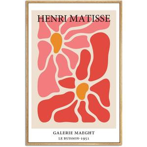 Matisse Framed Prints Funky Abstract Minimalist Wall Art Prints for Bathroom Wall Decor Living Room Decorations 12"x16" Natural Framed